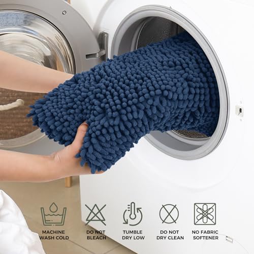 Bcoimo U Shaped Bath Rug Mat Set,2 Piece Chenille Navy Toilet Bathroom Rugs | Extra Soft Bathroom mat set;Non Slip with Rubber Back Bath Mats;High Absorbent And Quick Dry Microfiber mat; Machine Washable - color: Navy, size: U24×20 Plus 30×20