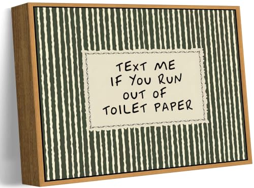Floating Framed Funny Bathroom Quotes Canvas Wall Art, Text Me If You Run Out of Toilet Paper Poster Print Artwork, Vintage Stripe Bathroom Decor Picture, for Toilet, Restroom Home Decoration 8x10in - color: Funny Bathroom Quotes, size: 10"L x 8"W