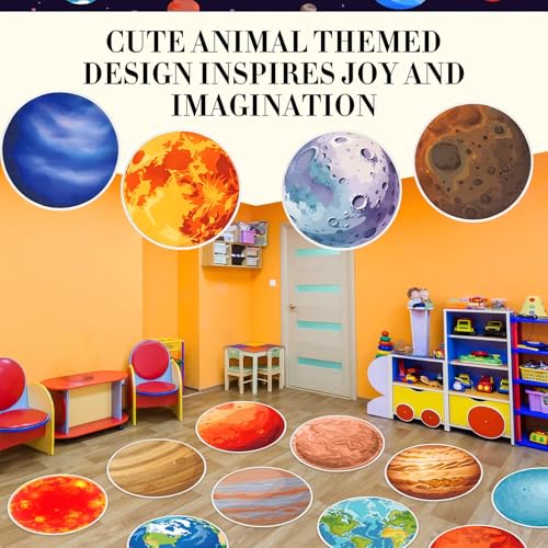 24 Pack Carpet Circles for Classroom, 16 in Non Slip Round Circle Mats for Classroom Sitting, Flexible Corner Circle Time Rugs for Reading Nook, Playing Areas, Library, Group Activity(Planet) - style: Planet