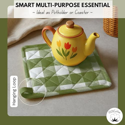 Native Fab Buffalo Plaid Check Oven Mitts and Pot Holders Set of 4, 100% Cotton Heat Resistant Kitchen Gloves, 2 Oven Mitts (7x13), 2 Pot Holders (8x8) for Cooking & Baking, Mint Green White - color: Buffalo, Mint Green