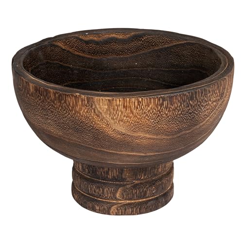 Creative Co-Op Round Paulownia Wood Pedestal Bowl, Marbled Brown Finish - color: Charred Brown