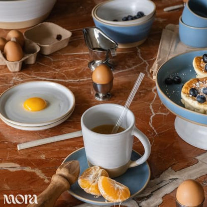 Mora Medium Dishes Set of 4, 35oz Ceramic Pottery Pasta Plate/Wide Bowls - Microwave, Oven and Dishwasher Safe - Sky - color: Sky