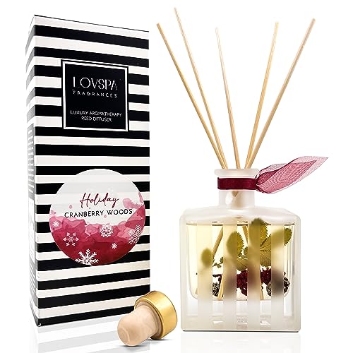 Reed Diffuser Set, Holiday Red Currant & Woods Scented Oil Diffuser with Sticks, Home Fragrance Accessories for Bathroom Shelf Decor, Aroma Diffusers for Home or Office Desk, USA Made - color: Holiday Red Currant & Woods, size: Modern Stripe/4.5 oz