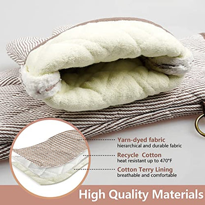 Yarn Dyed Oven Mitts 1 Pair, 100% Cotton Heat Resistant 470 Degree | Oven Gloves for Men Women Cooking Baking Barbecue BBQ Microwave Crafting Machine Washable Pot Holders Mittens (Khaki 2) - color: Khaki