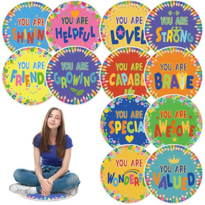 12 Pcs Carpet Circle Seats, 15 Inch Round Classroom Rug, Non Slip Corner Floor Cushion Mat, Circle Time Rug for Living Room, Learning, Playing Areas, Story Time, Group Activity(Inspirng) - style: Inspirng