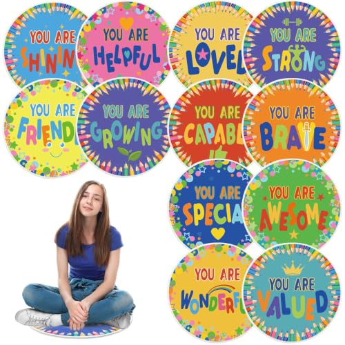 12 Pcs Carpet Circle Seats, 15 Inch Round Classroom Rug, Non Slip Corner Floor Cushion Mat, Circle Time Rug for Living Room, Learning, Playing Areas, Story Time, Group Activity(Inspirng) - style: Inspirng
