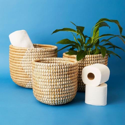 Small Grass Gold Ribbon Basket (14" Large) - size: 14" Tall