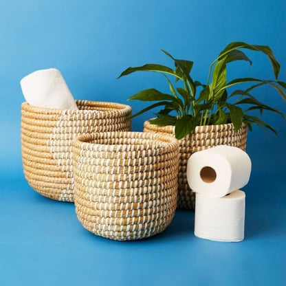 Small Grass Gold Ribbon Basket (14" Large) - size: 14" Tall