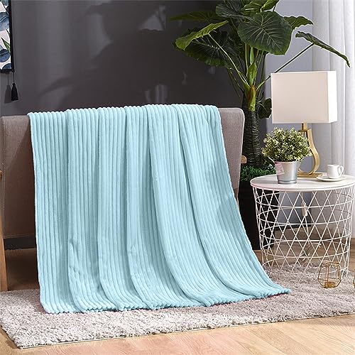 Cozy Super Soft Throw Blankets for Bed, 80x60 Inch Queen Size Solid 3D Ribbed Decorative Fluffy Blanket for Living Room Sofa, Warm Lightweight Fuzzy Plush Flannel Blanket for All Seasons - color: Light Blue