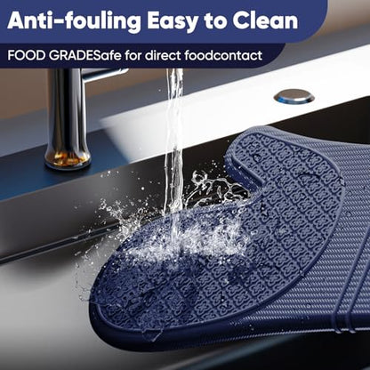 Silicone Oven Mitts, Heat Resistant Oven Gloves with Quilted Liner, Waterproof & Non-Slip Kitchen Mittens for Baking Cooking BBQ, 500°F, 12.5"-Ink Blue - color: Ink Blue