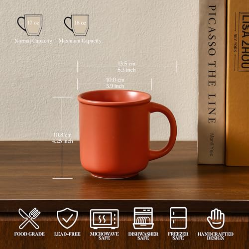 GZG 18 oz Coffee Mugs, Set of 4, Terracotta Blush | Modern Ceramic Coffee Cups with Handle, Large for Tea, Latte, Milk, Cocoa, Rustic Matte Glaze, Microwave & Dishwasher Safe - color: Terracotta Blush, size: 4 pcs Mug Set