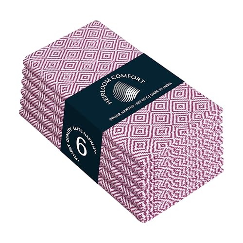 Burgundy Wine Cloth Napkins Set of 6, 16x16 Inch, 100% Cotton, Diamond Design, Soft, Absorbent & Reusable Fabric Table Linen for Dinner, Luncheon, Holiday, Receptions & Daily Use - color: Burgundy Wine, size: 16" x 16" (Set of 6)