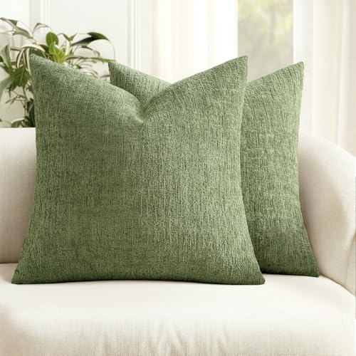 MIULEE Couch Pillow Covers Textured Chenille Home Decor 18x18 Sage Green | Set of 2 Soft Luxurious Decorative Throw Pillow Covers Cozy Pillowcases Living Room Cushion Sofa Bed - color: Sage Green, size: 18" x 18" (Pack of 2)