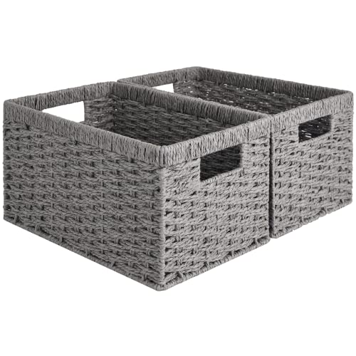StorageWorks Wicker Storage Baskets, Gray Baskets for Storage, 2-Pack | Paper Rope Wicker Storage Baskets for Shelves, Rectangular Wicker Baskets with Handles, Handwoven Grey Baskets, Woven Baskets - color: Gray (Paper Rope), size: 2x 13"L x 8¼"W x 7"H