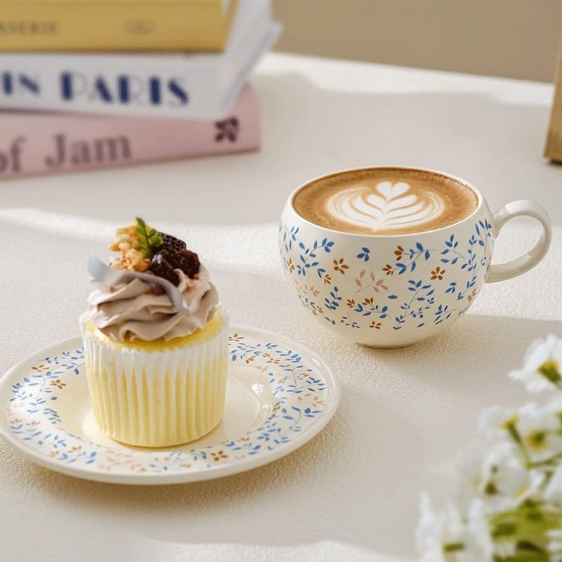 Country Plant Flower Ceramic Tea Cup Saucer Set as Afternoon Gift - color: Style5