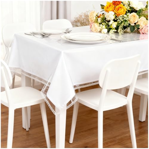 Clear Plastic Table Cover Protector 100% Waterproof Tablecloth 55" x 102" | Clear Vinyl Table Cloth Protector Crystal Plastic Tablecloth Rectangle Cover for Dining Tables Parties Camping 8-10 Seats - color: Serging, size: 102" x 55" (Rectangular)