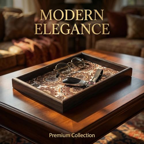 Wooden Valet Tray with Leather Base - Nightstand Catchall Organizer for Cologne, Perfume, Keys, Wallet, Phone, Watch, Jewelry & Sunglasses (Bohemian) - color: Bohemian