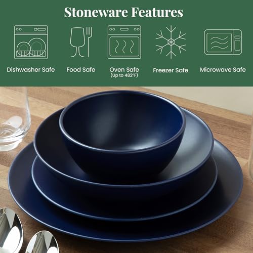 Larder & Vine Stoneware Dinnerware Set, 16 Piece, 4 Place Settings, Made in Portugal, Indigo - color: Indigo