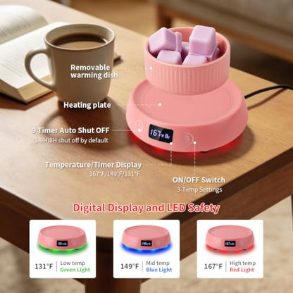 Candle Warmer,Wax Melt Warmer for Desk with Temperature Display | 1-9H Delay Start Timer,Wax Warmer for Scented Wax,Wax Melter,3 Temperature Settings,1-9H Auto Shut Off Timer - color: Pink