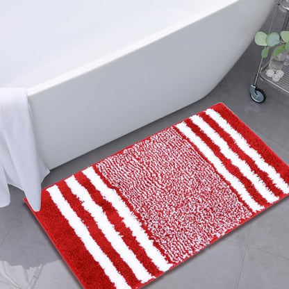 Red Bath Rug Mat Non Slip,Stripe Floor Doormat,20"x32" | Small Area Rug,Throw Rugs,Rubber Backed,Soft microfiber,Machine Washable,Bathroom,Entryway,Kitchen,Bedroom - color: Red4