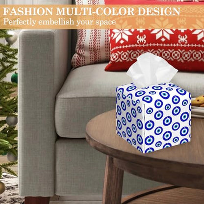 Evil Eye Tissue Box Cover,Tissue Box Holder Waterproof Leather Facial Paper Organizer Dispenser for Bathroom Home Car Nightstand Vanity - color: Evil Eye