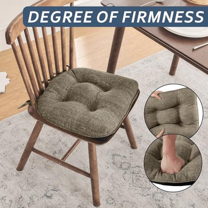 Basic Beyond Chair Cushions for Dining Chairs 4 Pack, Dining Seat Cushions with Ties and Non Slip Backing, 15.5 x 15.5 inches Tufted Kitchen Chair Pads (Khaki) - color: Khaki, size: 4 Count (Pack of 1)
