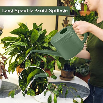 Hand Plastic Watering Can for Home Plant Garden - with Long Stem - 1/4 Gallon - Green - color: Green