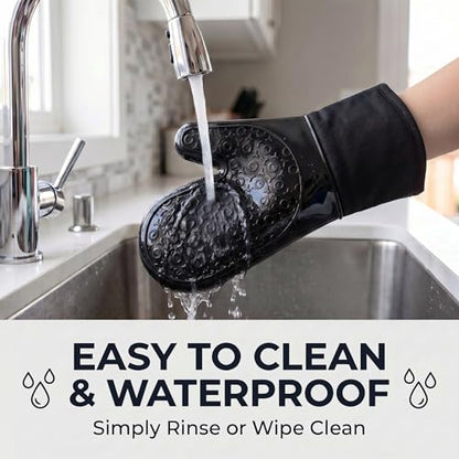 Silicone Oven Mitts 2-Pack, 13.5"x7.28" Heat Resistant 500°F, Non-Slip BPA-Free with Soft Cotton Lining, Kitchen Gloves for Baking, Cooking, BBQ & Grilling (Black) - color: Black