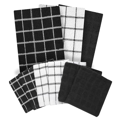 Ritz Premium 3-Pack Kitchen Towel & 6-Pack Dish Cloth Set - Highly Absorbent, Super Soft, Long-Lasting, 100% Cotton Terry Drying Cleaning Cloths, Black - color: Black, size: 9-Pack Bundle