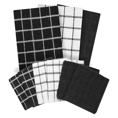 Ritz Premium 3-Pack Kitchen Towel & 6-Pack Dish Cloth Set - Highly Absorbent, Super Soft, Long-Lasting, 100% Cotton Terry Drying Cleaning Cloths, Black - color: Black, size: 9-Pack Bundle