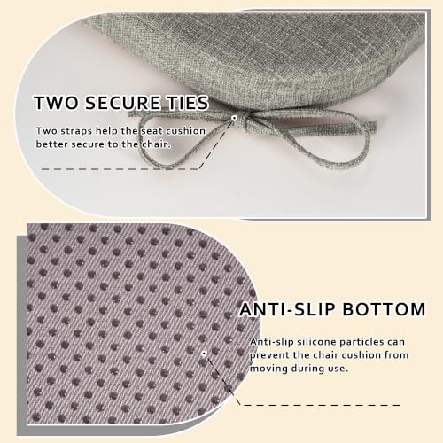 ELFJOY Non-Slip Chair Cushions for Dining Chairs Light Grey 16.7"x16" | 4 Pack, with Ties and Washable Cover, U Shape, Breathable Fabric, for Kitchen Dining Office Folding Chairs，Comfortable - color: Light Grey