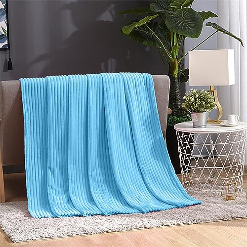 Cozy Super Soft Throw Blankets for Bed, 80x60 Inches Queen Size Solid 3D Ribbed Decorative Fluffy Blanket for Sofa Living Room, Lightweight Plush Fuzzy Warm Flannel Blankets for All Season Use - color: Blue