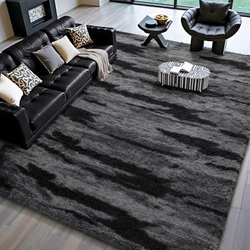 HOMORE 4x6 Area Rug for Bedroom, Black and Gray Rugs for Living Room | Gradient Abstract,Fluffy Shaggy Rugs for Kids Boys Girls Room, Plush Rug for Dorm Home Floor Decor - color: Black and Grey, size: 4' x 6' (Rectangular)