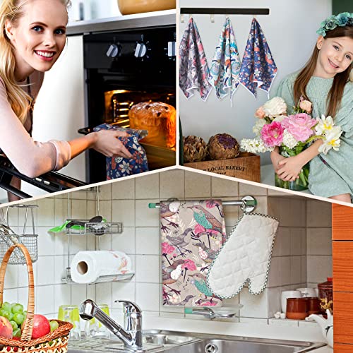 Redbaker 6 Pcs Bird Kitchen Towels Retro Floral Absorbent Dishcloth Set | Decorative Hand Towels with Birds Wildflower Prints, Kitchen Cleaning Cooking Baking, Housewarming Gift for Bird Lovers - style: Garden