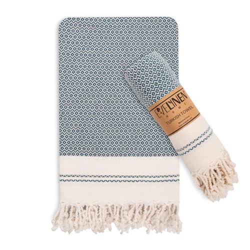 Evelynen Turkish Hand Towels for Bathroom & Kitchen Towels Decorative Set of 2 | Boho Farmhouse Hand Towels with Hanging Loops for Face, Dish, Kitchen & Bath |(16" x 32" - Teal) - color: Teal