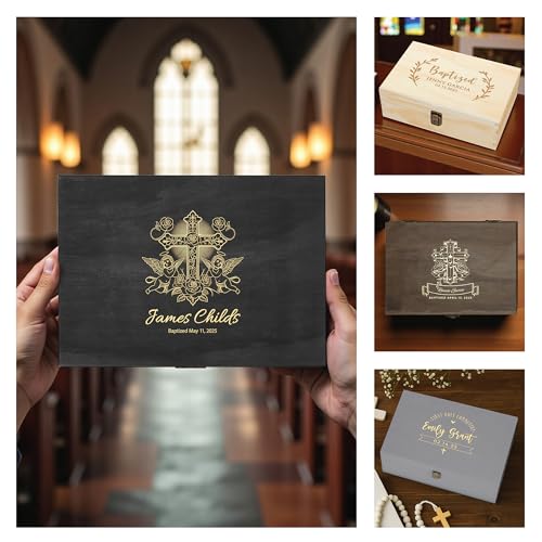 Personalized Memory Box for Keepsakes Baptism Gifts First Communion Christening Wooden Gift Box - Storage Box for Girls, Boys Custom Engraved Keepsake Boxes for Jewelry Memento Photos Storage - style: 2. Baptism Designs