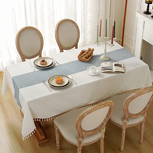 Laolitou Tablecloth for Dining Table Rustic Farmhouse Kitchen Tables Cloth Coffee Tablecover, Cotton Linen Fabric Small Rectangle Table Cloths, Beige, Blue Stripe, 55x55 Inch - color: Blue Stripe, size: 55" x 55" (Square)