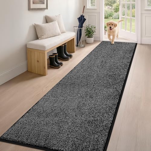PURRUGS Hallway Runner Rug, 24" x 84", Charcoal | Machine Washable, Non-Slip, Waterproof TPR Backing, Super Absorbent, Low Profile, For Hallway, Kitchen, and Entryway - color: Charcoal, size: 24" X 84"