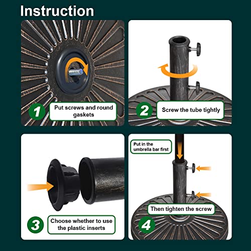 EliteShade USA 18" Patio Umbrella Base Stand, 30LBS Heavy Duty Cast Resin Rust-Free Outdoor Umbrella Holder with 2 Adjustable Knobs for Backyard, Deck, Lawn, Poolside Fits 1.5"-1.9" Poles, Bronze - color: Bronze