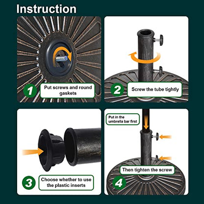 EliteShade USA 18" Patio Umbrella Base Stand, 30LBS Heavy Duty Cast Resin Rust-Free Outdoor Umbrella Holder with 2 Adjustable Knobs for Backyard, Deck, Lawn, Poolside Fits 1.5"-1.9" Poles, Bronze - color: Bronze