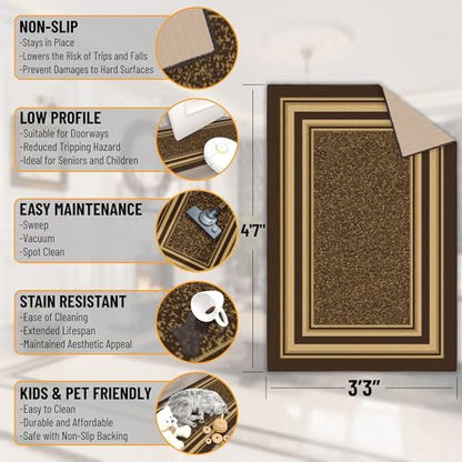 Ottomanson 3x5 Area Rugs – Ultra-Thin Entryway Rug - color: Border Brown, size: 3'3" x 4'7" (Area Rug)
