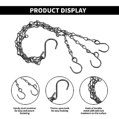 12 Pcs 15.7 inch Hanging Basket Chains 3 Point with Hooks, Black | Flower Pot Chains for Hanging Baskets, Plant Hanger Replacement Chain for Planters, Garden, Bird Feeders, Indoor & Outside