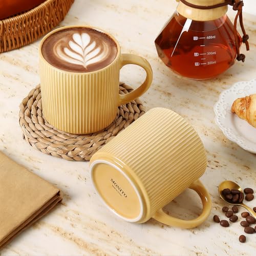 MONITO Coffee Mugs Set of 6,16 oz Ceramic Coffee Cups with Large Handles | Stoneware Mugs Set Suitable for Lattes,Hot tea,Cappuccinos,Mochas and Cocoa,Microwave & Dishwasher Safe,Lemon Yellow - color: Lemon Yellow, size: 6PCS