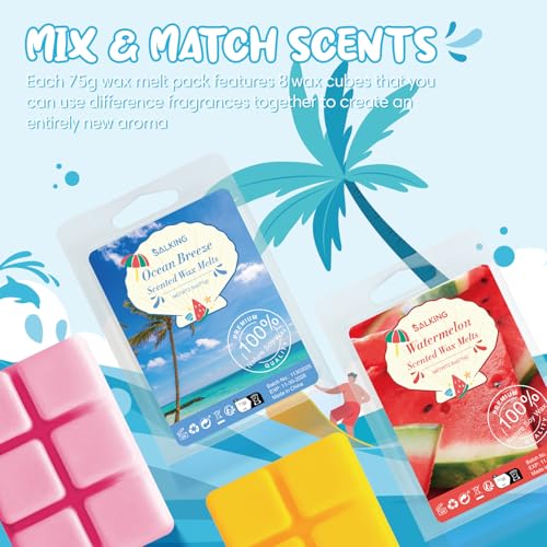 Summer Scented Wax Melts, Soy Wax Melts Gift Set, Wax Cubes/Tarts for Warmer - Ocean Breeze, Coconut, Mojito, Vanilla Ice Cream, Pineapple, Watermelon, Pink Sands, Night, 8x2.6 oz - color: Summer