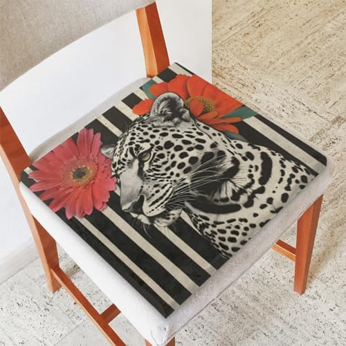 Leopard Print Memory Foam Chair Cushion for Dining Chair Comfortable Leopard Cheetah Seat Cushion Non Slip Kitchen Cafe Office Square Chair Pad - color: Multi 1