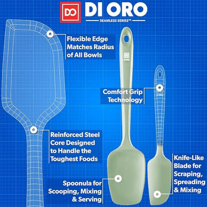 DI ORO Silicone Spatula Set - 600F Heat Resistant, 3-Pc Sage | Rubber scraper won't scratch nonstick pans; For baking, cooking, mixing, and frosting; BPA-free and dishwasher safe - color: Sage