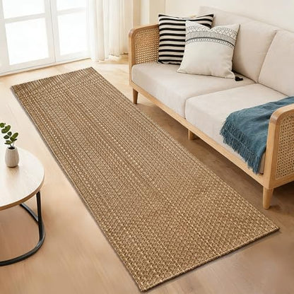 Tan Brown Boho Faux Jute Runner Rug 2x8 ft,Braided Non Slip Hallway Rug | Soft solid washable runner carpet, great for entryway, kitchen, bedroom and living room - size: 2' x 8' (Rectangular)