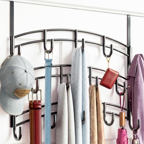 LYNK Professional® Home™ Over the Door Hooks - 14 Hook – Over the Door Coat Rack - Over the Door Hanger - Hanging Towels or Clothes - Bathroom, Bedroom, Laundry Room - Lifetime Ltd. Warranty, Black - color: Piano Black, size: 14 Hooks Meridian