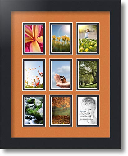 ArtToFrames Collage Photo Frame Double Mat with 9-2x3 Openings with Satin Black Frame and Octoberfest mat. - color: Octoberfest, size: 9 - 2x3