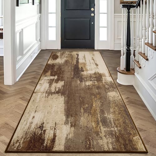 Kelarea Washable Runner Rug 2x6, Non-Slip Low Pile Abstract Brown | Water & Stain Resistant, Pet Friendly, Easy Clean, Ultra Soft, for Entrance, Kitchen, Bedroom, Hallways - color: Brown, size: 2' x 6' (Rectangular)